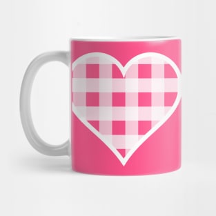 Bright Pink and White Buffalo Plaid Heart Mug